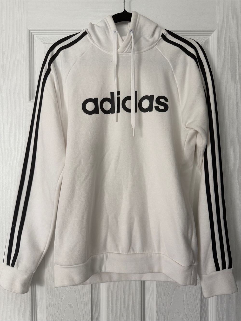 adidas White Hoodie Sweatshirt with Black Three-Stripes